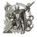 a Crusader knight impaling the head of a demon  tattoo design idea