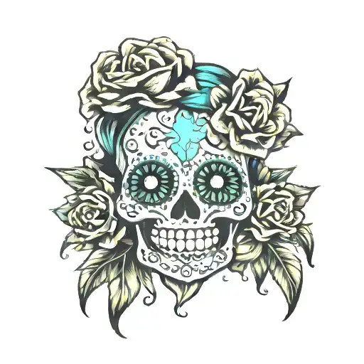 sugar skull voodoo doll tattoo design idea