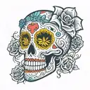 sugar skull voodoo doll tattoo design idea