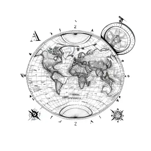 world map with compass and aeroplane tattoo design idea