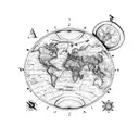 world map with compass and aeroplane tattoo design idea