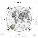world map with compass and aeroplane tattoo design idea