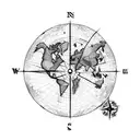 world map with compass and aeroplane tattoo design idea