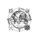 world map with compass and aeroplane tattoo design idea