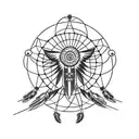 dream catcher with thunderbird in the middle and hanging from an arrow tattoo design idea