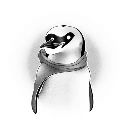 penguin in a monk robe with a bald spot on the top of its head tattoo design idea