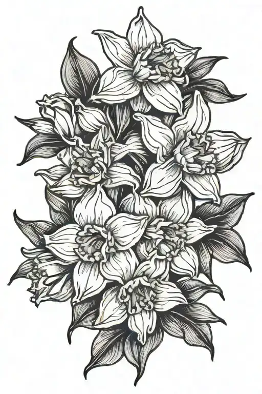 daffodils, blackout, elegant tattoo design idea