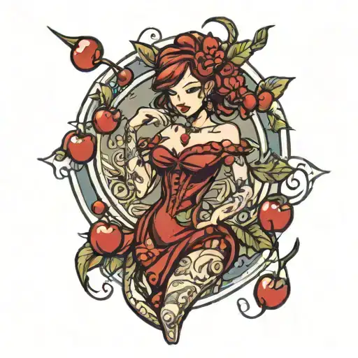 cherry dress tattoo design idea