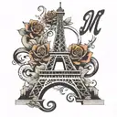 Eiffel tower as letter M tattoo design idea