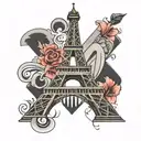 Eiffel tower as letter M tattoo design idea