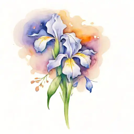 A stylized tattoo of irises and violets forming a cross in a minimalist style tattoo design idea