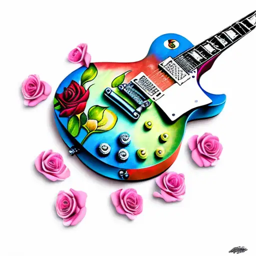 Les Paul Guitar with Roses tattoo design idea