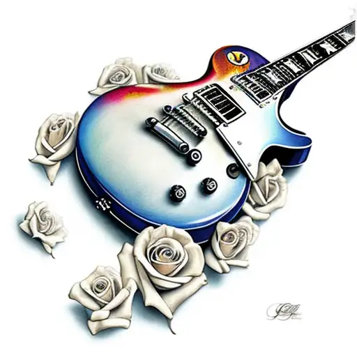 Les Paul Guitar with Roses tattoo design idea