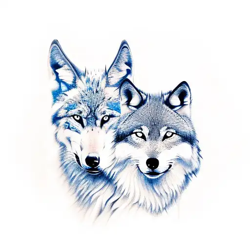Capricon and wolf in front of Mountain and trees tattoo design idea