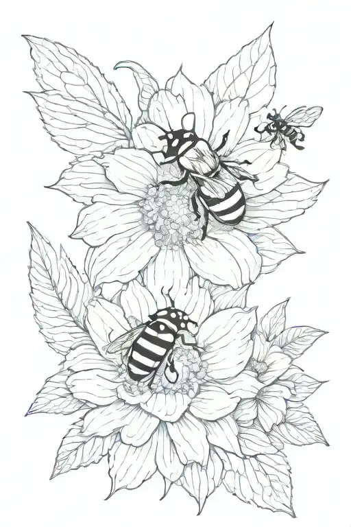 flower with a lady bug and bumble bee tattoo design idea
