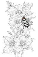 flower with a lady bug on the stem of the flower and a bumble bee flying around it tattoo design idea