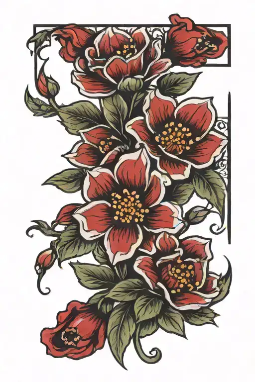 red small square flowers tattoo design idea
