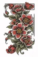 red small square flowers tattoo design idea