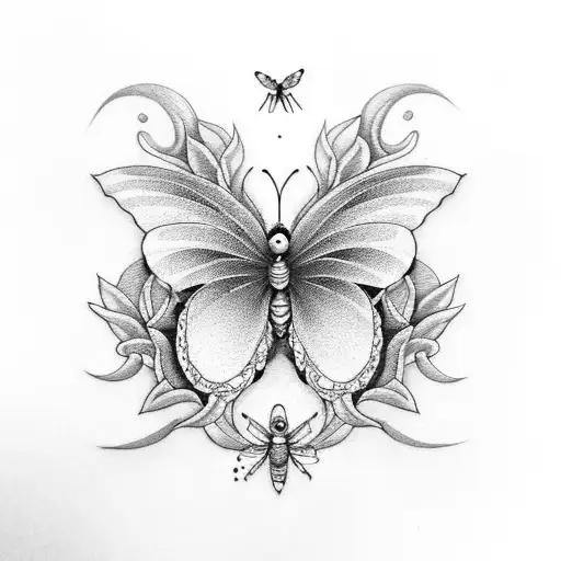 love my two daughters and golden retriever and flowers and dragonflies and butterflies  tattoo design idea