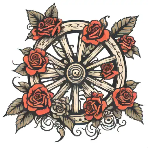 Wagon wheel with roses  tattoo design idea