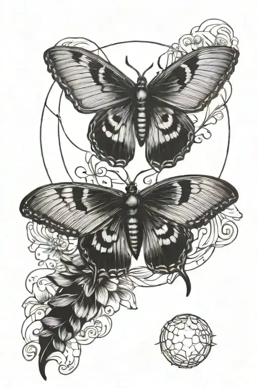 moon and Moth tattoo design idea