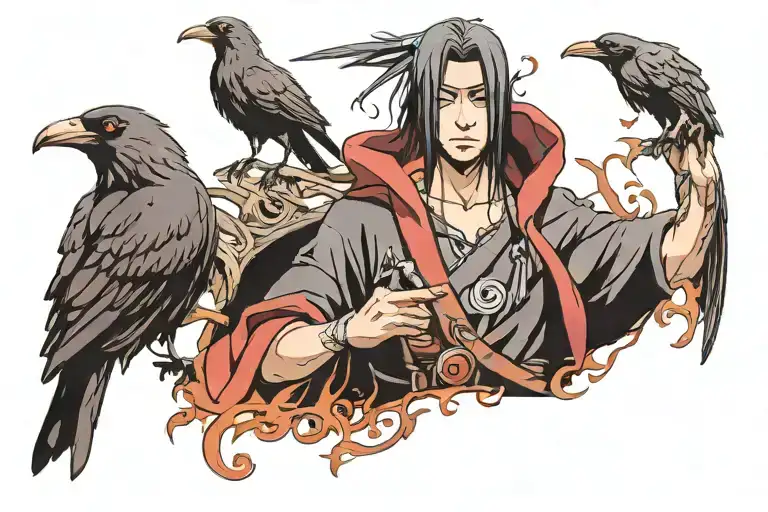 itachi holding a crow tattoo design idea