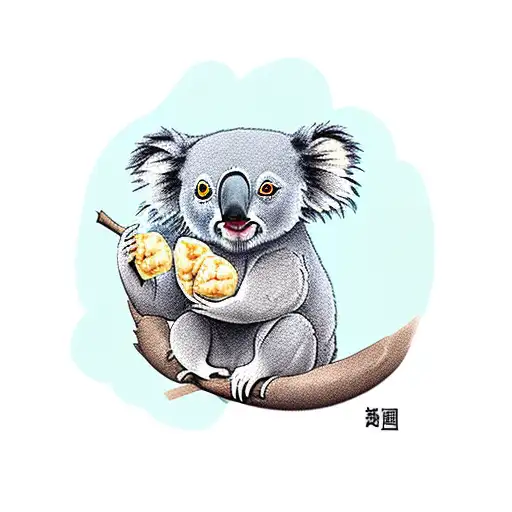 cute koala eating dumplings tattoo design idea