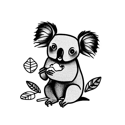 cute koala eating dumplings tattoo design idea