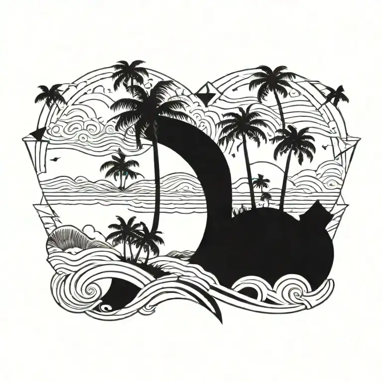 BEACH SKY WITH PALM TREES TRIANGLES AND WAVES tattoo design idea