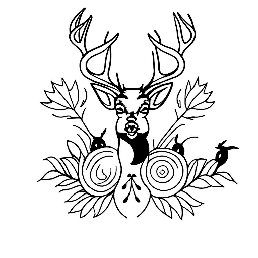 deer with two birds tattoo design idea