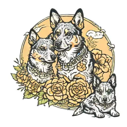 australian cattle dog, family, travel tattoo design idea