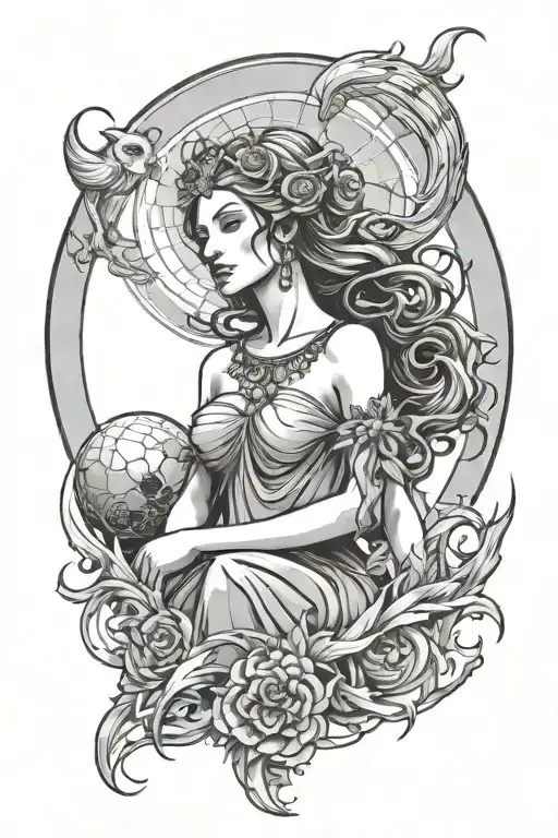 dark goddess Lilith with direct stare directly at the sun tattoo design idea