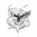 An eagle soaring through a stormy sky with lightning bolts tattoo design idea