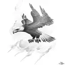 An eagle soaring through a stormy sky with lightning bolts tattoo design idea