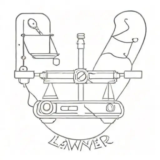 A minimalist tattoo design of a lawyer's scale balanced with video game controllers, symbolizing the client's occupation as a lawyer and their love for gaming. tattoo design idea