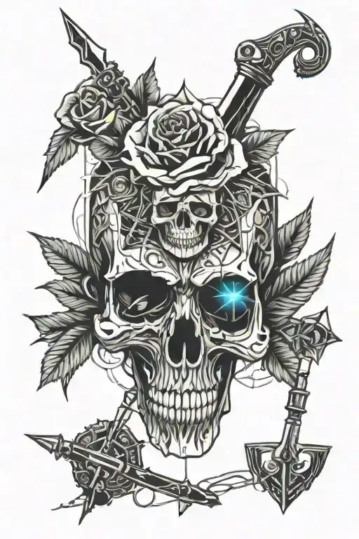 skull rose dagger heart tattoo design idea
