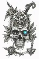skull rose dagger heart tattoo design idea