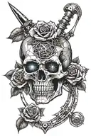 skull rose dagger heart tattoo design idea