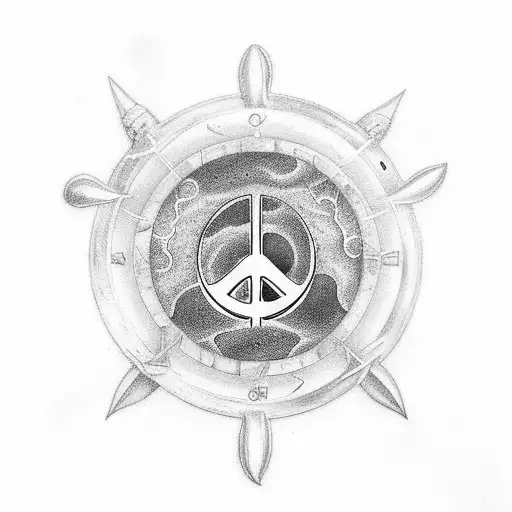 An ocean-themed tattoo with a black-grey style representing peace, prosperity, and tranquility tattoo design idea