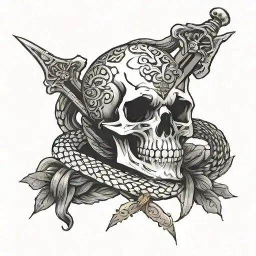 Skull and Snake wrapped around sword tattoo design idea