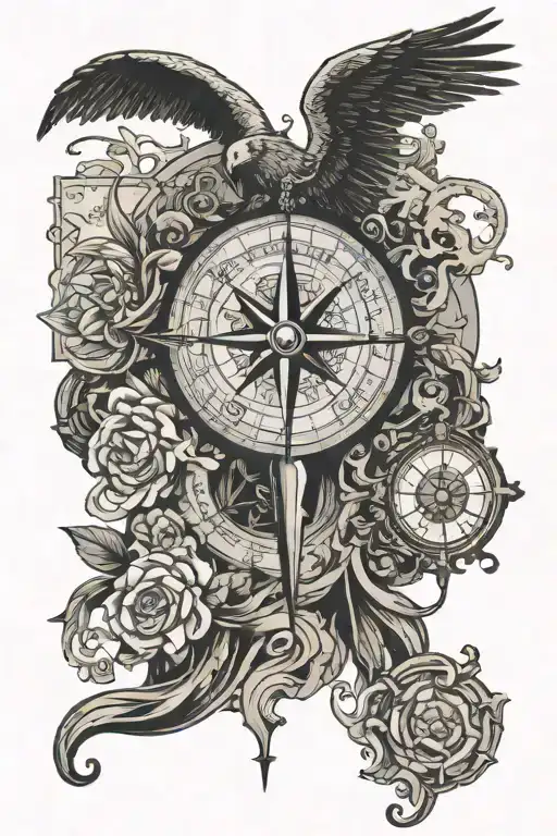 map compass arc angel michael tattoo design idea