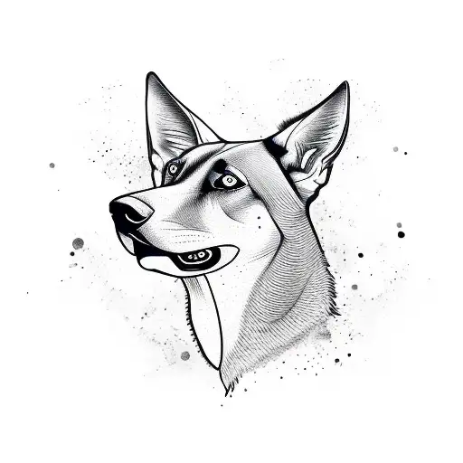 A minimalist tattoo of a belgian malinois walking in nature tattoo design idea