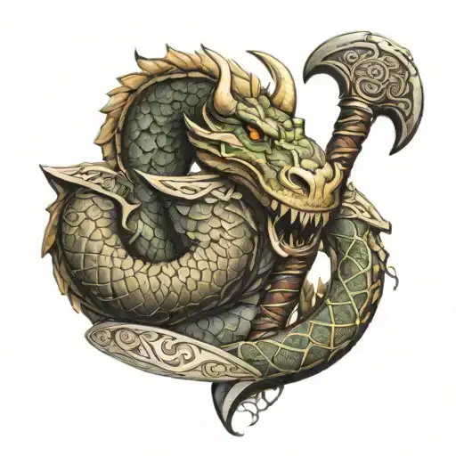 Jörmungandr wraps a viking axe tattoo design idea