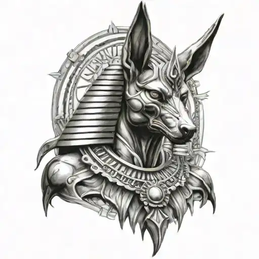anubis portrait surrounded tattoo design idea