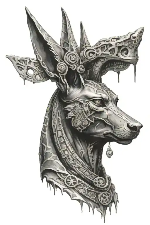 anubis portrait surrounded tattoo design idea