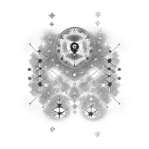 A black-grey tattoo of a Virgo constellation intertwined with a Scorpio constellation, symbolizing the client's astrological signs and their growth through transformation tattoo design idea