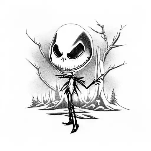 Jack Skellington in a haunted forest tattoo design idea