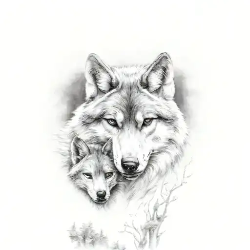 fenrir the wolf with his 2 cubs tattoo design idea