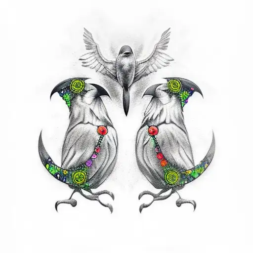Raven and Black Cat with Celtic design tattoo design idea