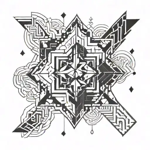 A tattoo design incorporating geometric shapes and typography, utilizing negative space to create a visually striking composition tattoo design idea